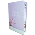 Biblia Letra Grande Imitación Piel Violeta con Flores e Índice