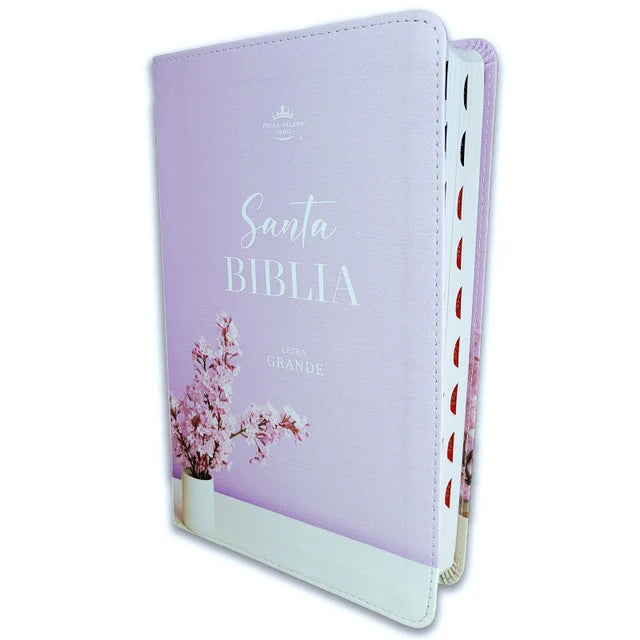 Biblia Letra Grande Imitación Piel Violeta con Flores e Índice