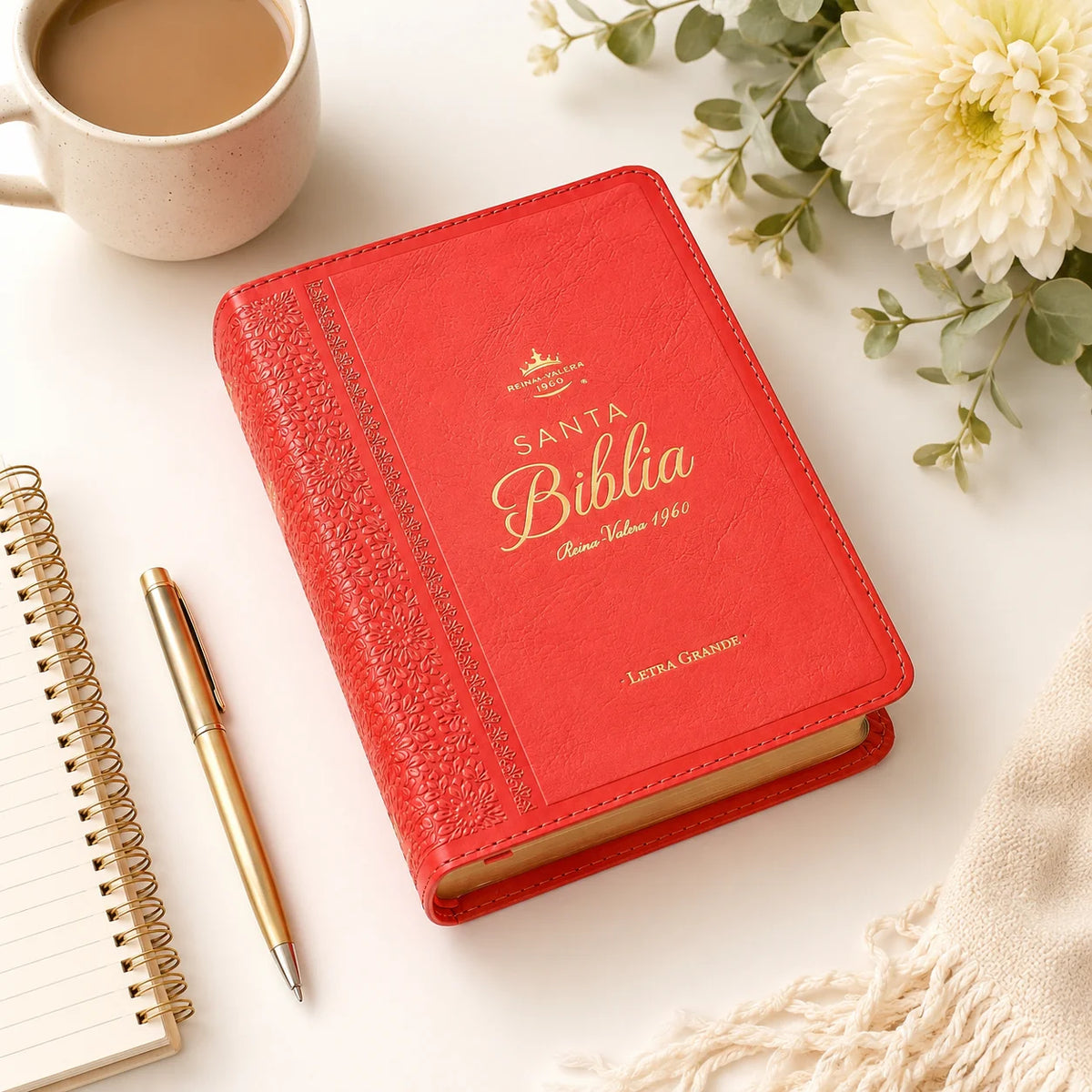 Biblia Bella Color Naranja / Letra Grande / Páginas Doradas