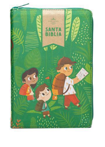 Biblia Interactiva para Niños Color Verde con Póster de Actividades letra grande